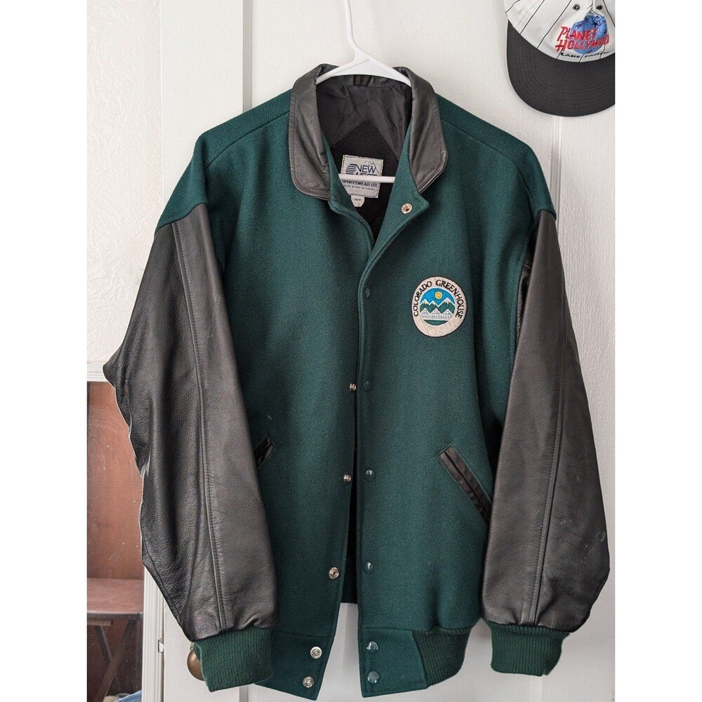 Leather/ Wool Vintage Varsity Bomber Jacket -- Size M